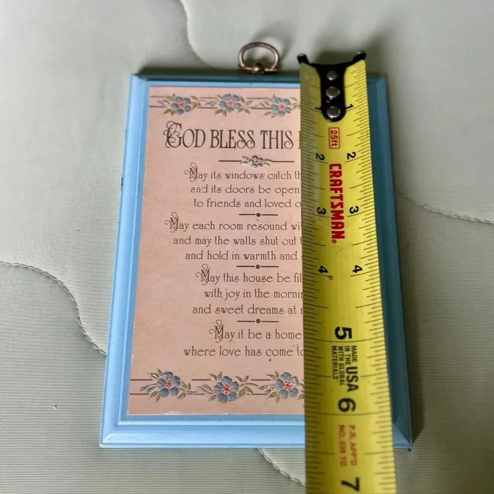 VTG Hallmark Faith Based Bless This Home Blue Floral Cottagecore Plaque Sign